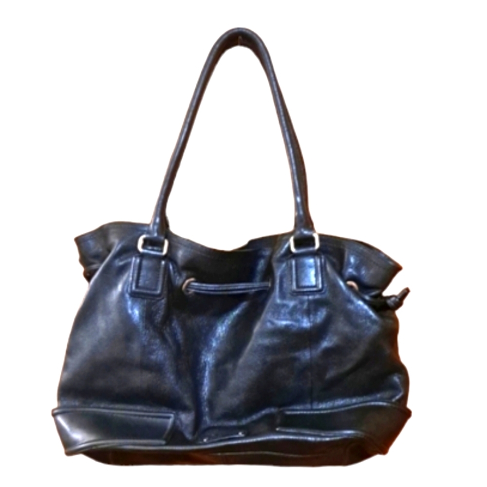 Cole Haan Drawstring Bag Black Leather Tote